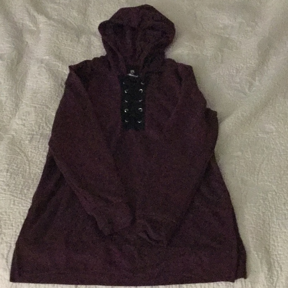 Burgundy lace up hoodie